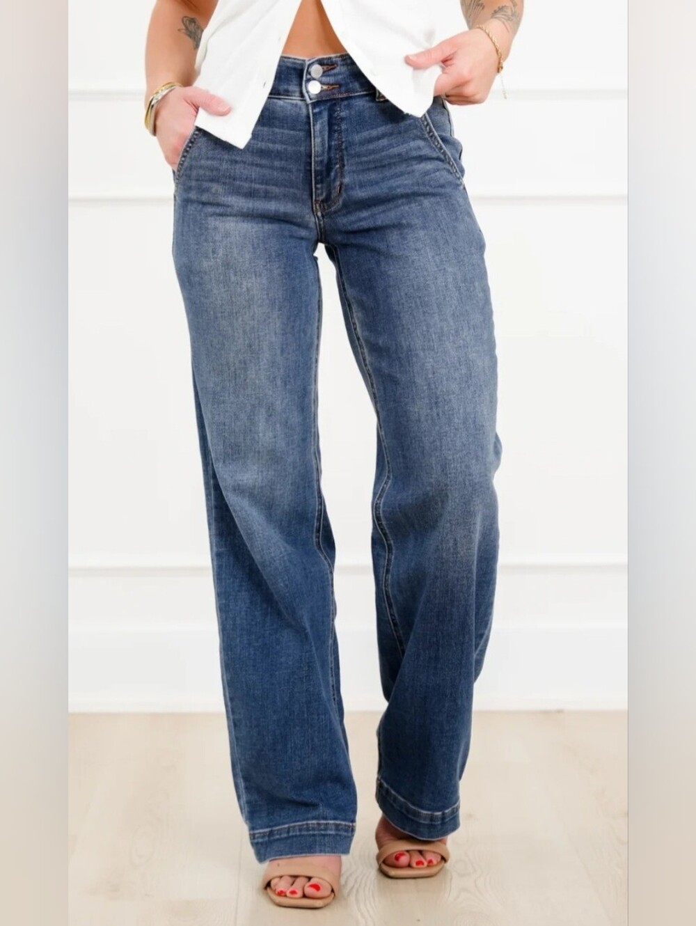 Judy Blue High Waist Double Button Wide Leg Jean 11/30